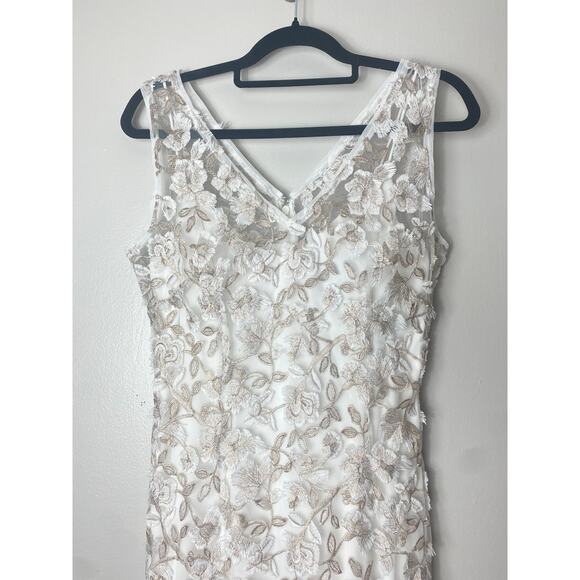 ADRIANNA PAPELL DRESS 8 WHITE BRIDAL EMBROIDERED 3D FLORAL COCKTAIL SHORT MINI - Picture 6 of 12